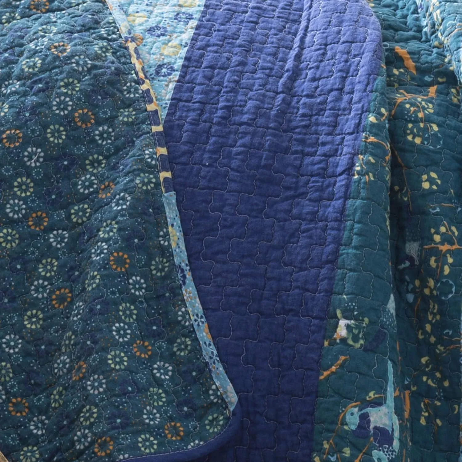 Lush Decor Royal Empire Reversible Cotton Quilt Set - 3 Piece Striped Bedding Set - Bold & Colorful Bohemian Patterns - Soft Cotton Feel - Full/ Queen, Peacock
