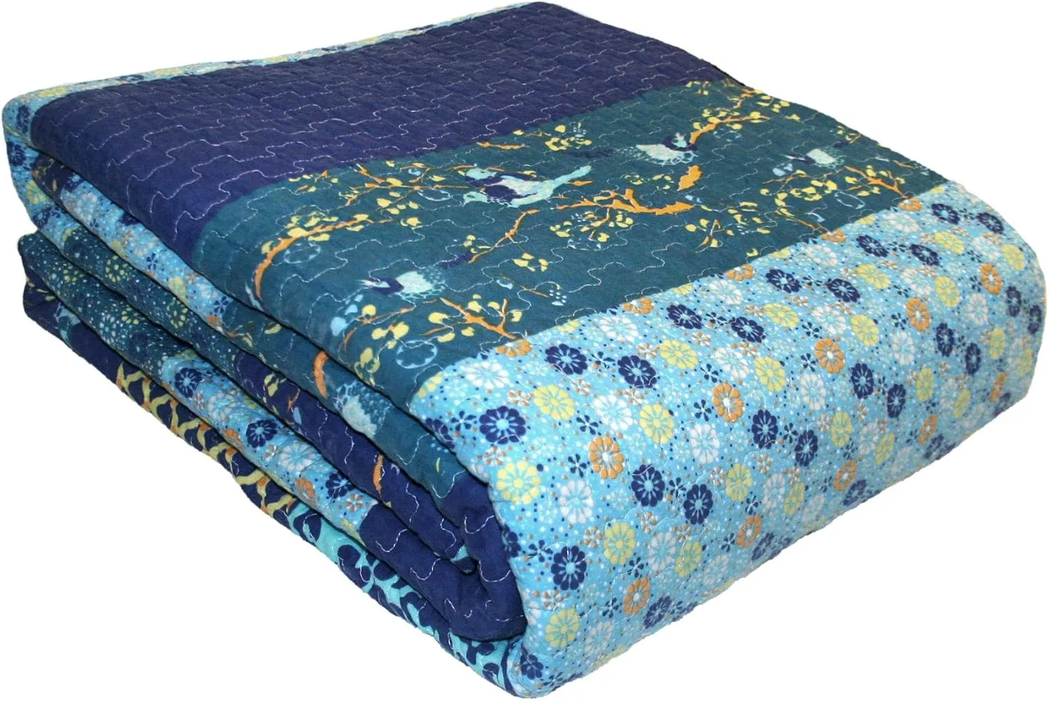 Lush Decor Royal Empire Reversible Cotton Quilt Set - 3 Piece Striped Bedding Set - Bold & Colorful Bohemian Patterns - Soft Cotton Feel - Full/ Queen, Peacock