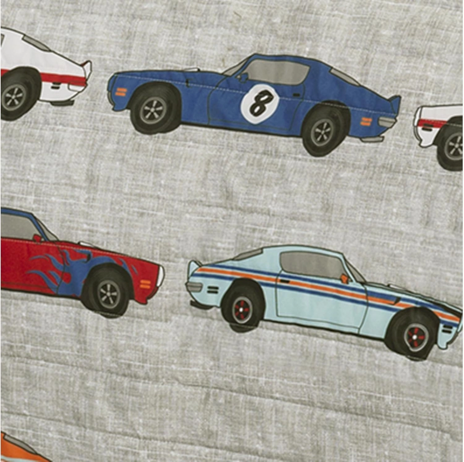 Lush Décor Lush Decor Beige Race Car Kids' 2-Piece Quilt, Reversible Bedding Set for Boys (Twin), Blue/Orange