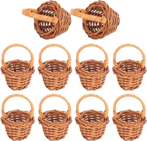 Luxshiny 10Pcs Mini Woven Baskets with Handles, Miniature Artificial Wood Woven Basket Dollhouse Basket for Mini House Crafts Fairy Garden Decor (Coffee)