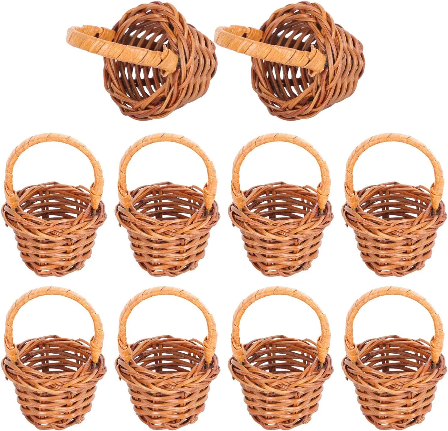 Luxshiny 10Pcs Mini Woven Baskets with Handles, Miniature Artificial Wood Woven Basket Dollhouse Basket for Mini House Crafts Fairy Garden Decor (Coffee)