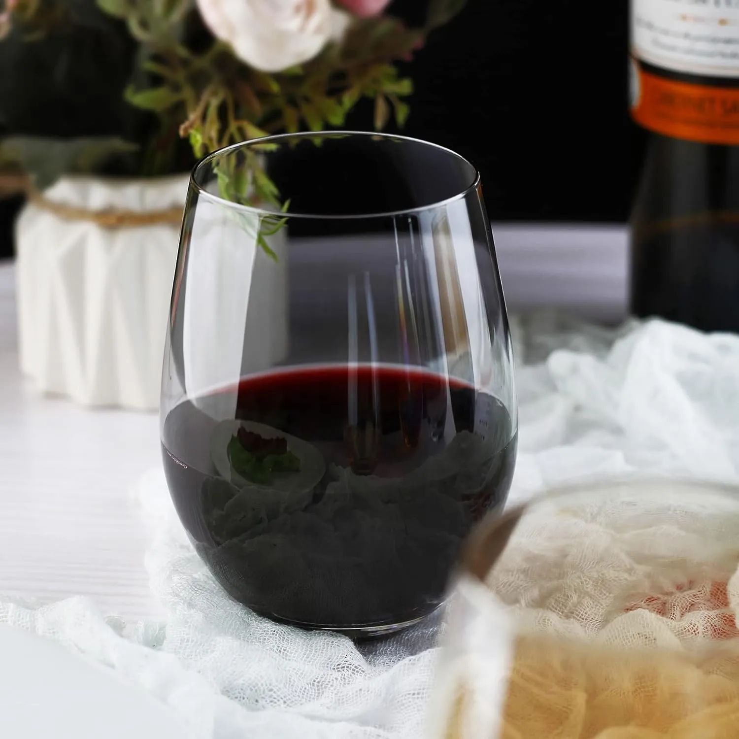 LUXU Wine Glasses Set of 4,20 oz Large Stemless Wine Glasses,Grey Juice Drinking Glasses,No Stem Glass Beverage Cups,All-Purpose Water Glasses for Ice Coffee,Tea,Red or White Wine