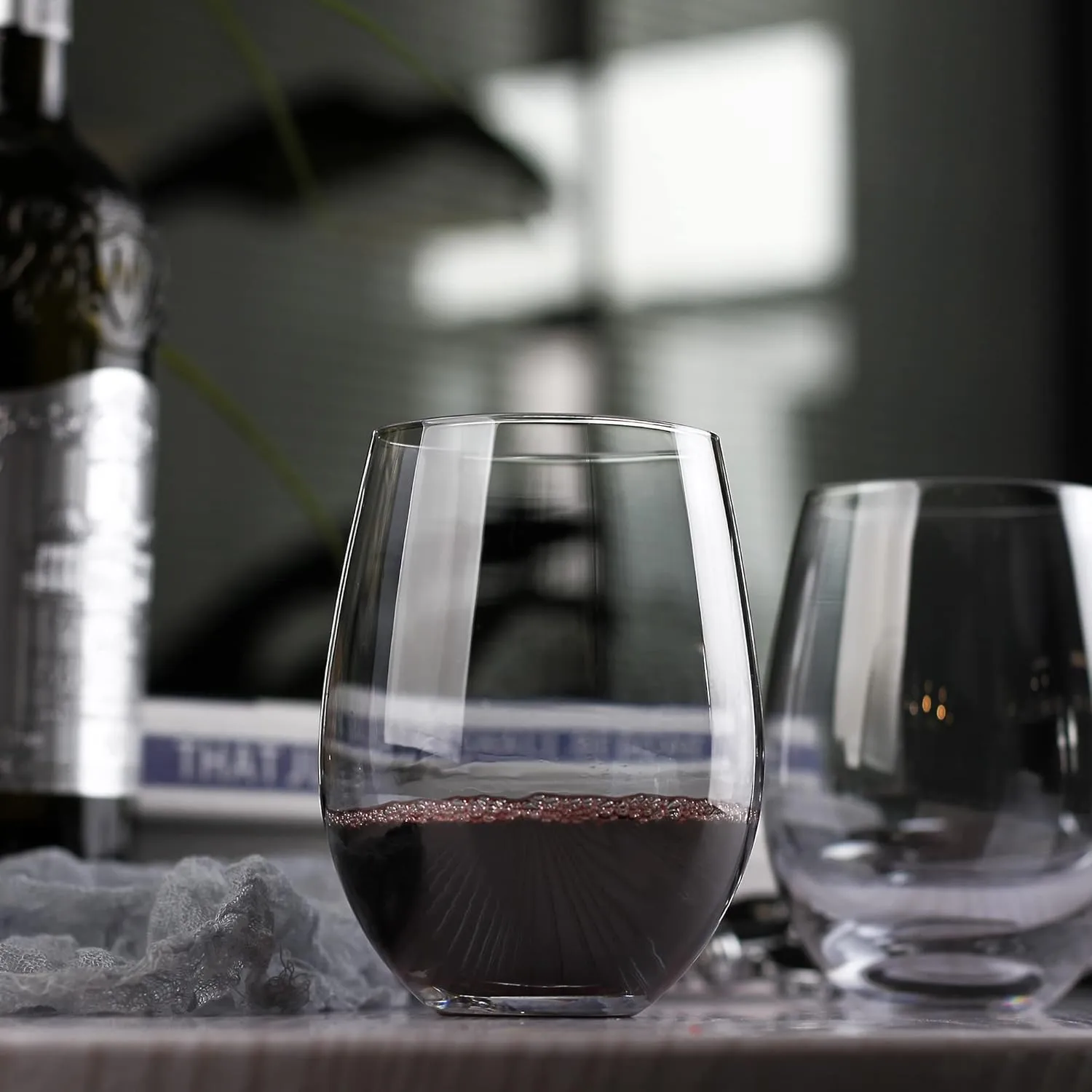 LUXU Wine Glasses Set of 4,20 oz Large Stemless Wine Glasses,Grey Juice Drinking Glasses,No Stem Glass Beverage Cups,All-Purpose Water Glasses for Ice Coffee,Tea,Red or White Wine