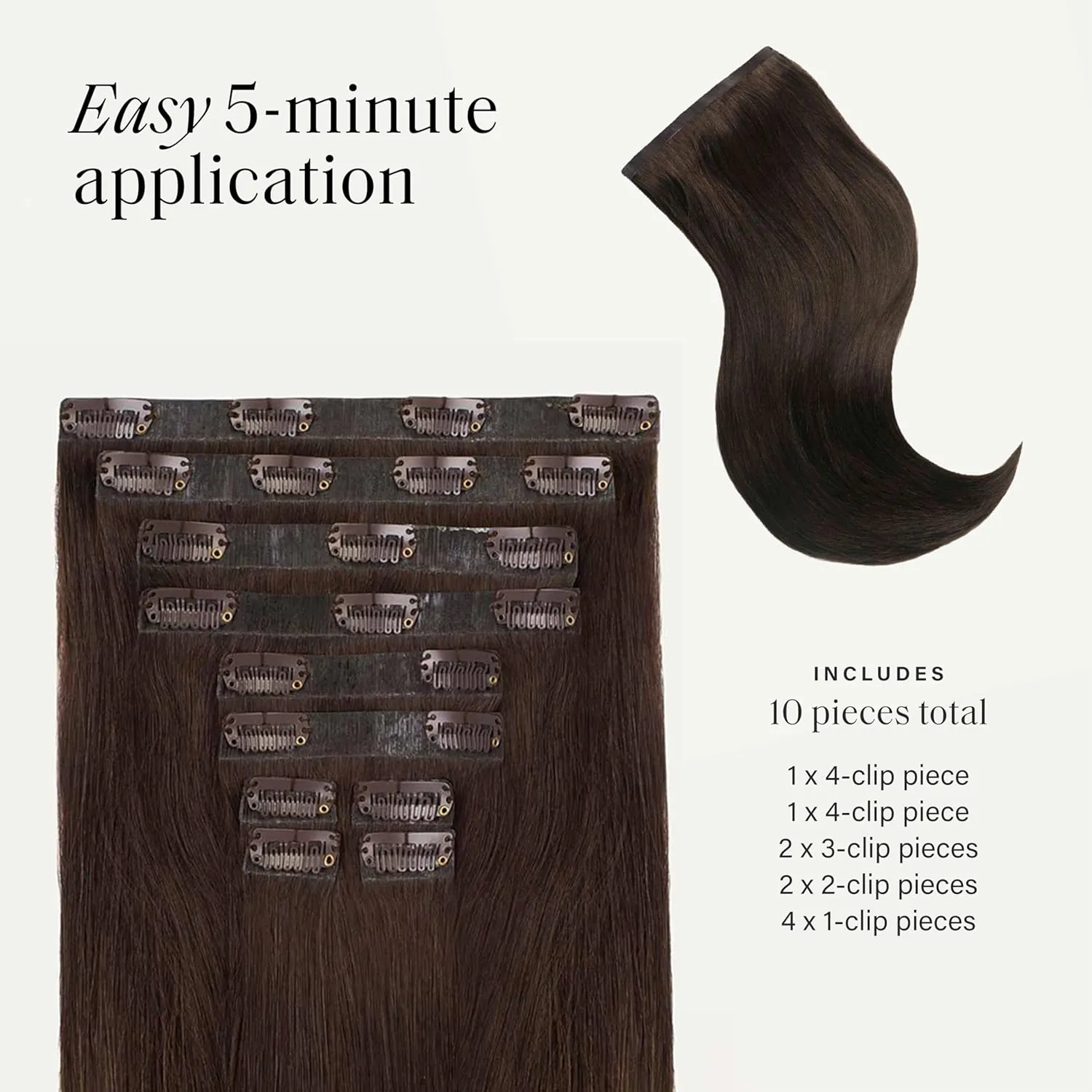 Luxy 100% Remy Human Hair, Classic 160g Clip-In Hair Extensions - 10 Wefts Multi-Dimensional Color for Natural Blending, Adds Volume & Length, Easy Apply & Remove 20" Dark Brown Classic