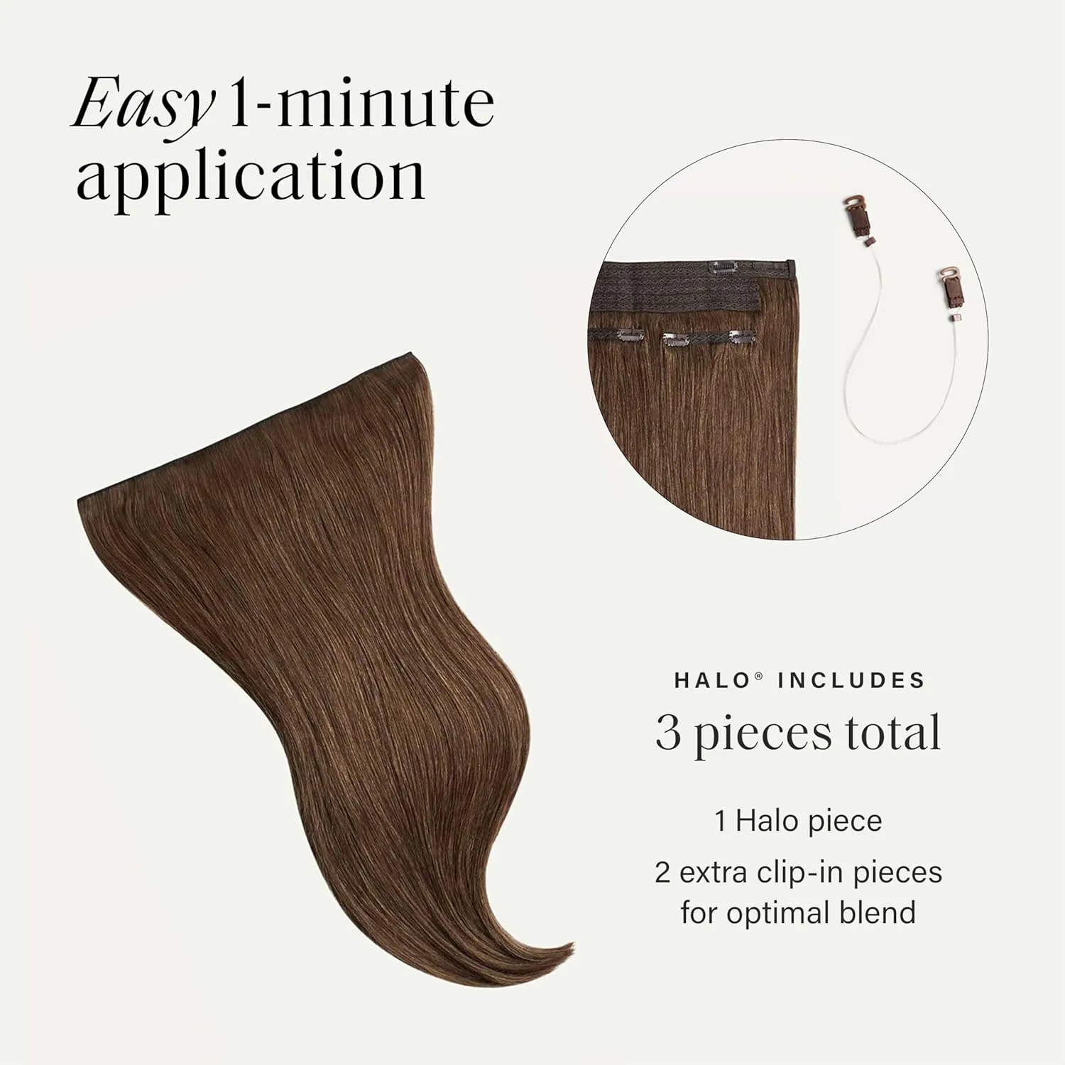 Luxy 100% Remy Human Hair – Halo Clip-In Hair Extensions –Natural Looking Volume & Length - One-Piece - Easy 5-Min Application 140 grams 16" Chestnut Brown Halo