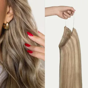 Luxy 100% Remy Human Hair – Halo Clip-In Hair Extensions –Natural Looking Volume & Length - One-Piece - Easy 5-Min Application 140 grams 16" Dimensional Natural Blonde
