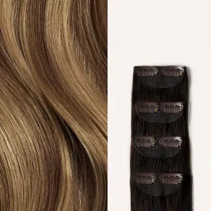 Luxy 100% Remy Human Hair – Scalp Hair Fill-Ins - Clip-Ins for Scalp & Part Line Coverage - Natural Coverage for Thinning Areas, Lightweight Mesh Bands 40 grams 16" Chestnut Brown Highlights