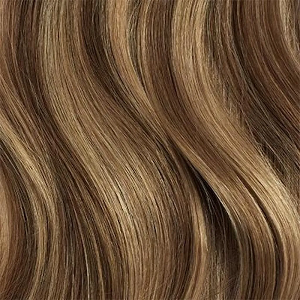 Luxy 100% Remy Human Hair – Scalp Hair Fill-Ins - Clip-Ins for Scalp & Part Line Coverage - Natural Coverage for Thinning Areas, Lightweight Mesh Bands 40 grams 16" Chestnut Brown Highlights