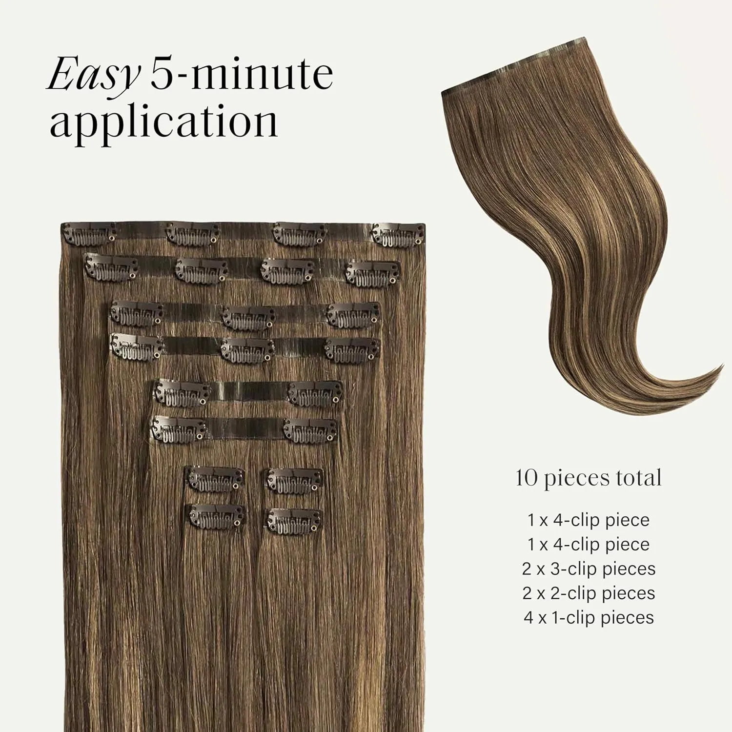 Luxy 100% Remy Human Hair - Seamless Clip-In Hair Extensions - Multi-Dimensional Color for Natural Blending, Adds Volume & Length 180 grams 20" Ash Brown Balayage