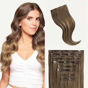 Luxy 100% Remy Human Hair - Seamless Clip-In Hair Extensions - Multi-Dimensional Color for Natural Blending, Adds Volume & Length 180 grams 20" Ash Brown Balayage