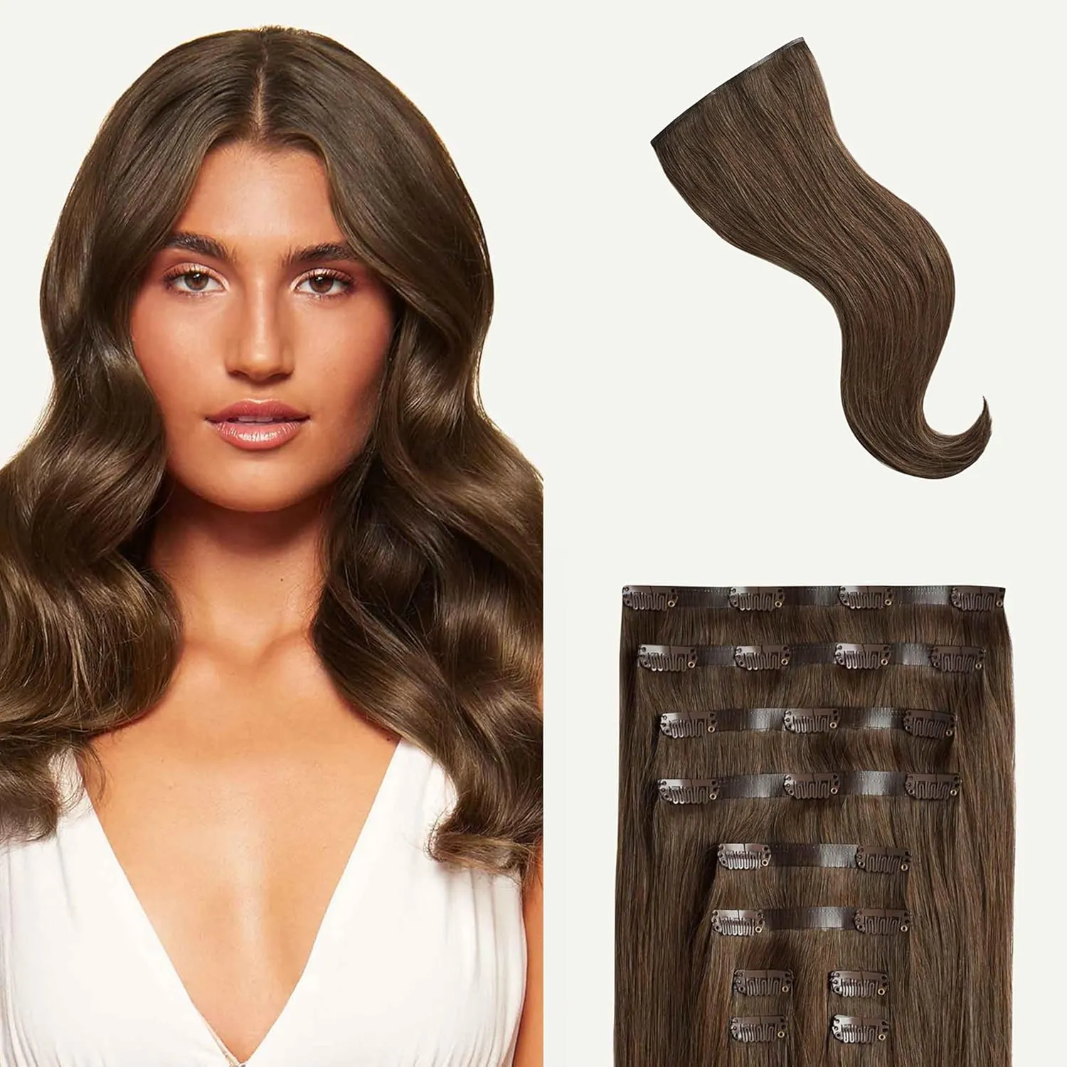 Luxy 100% Remy Human Hair - Seamless Clip-In Hair Extensions - Multi-Dimensional Color for Natural Blending, Adds Volume & Length 180 grams 20" Neutral Brown Seamless