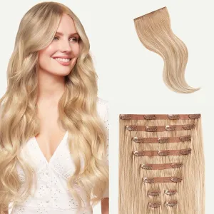 Luxy Hair 20" Blonde Balayage Thick Classic Clip-In Hair Extensions (220 grams) 100% Remy Human Hair, Thick, Natural,Volume, 10-Piece Set, Blends Easily