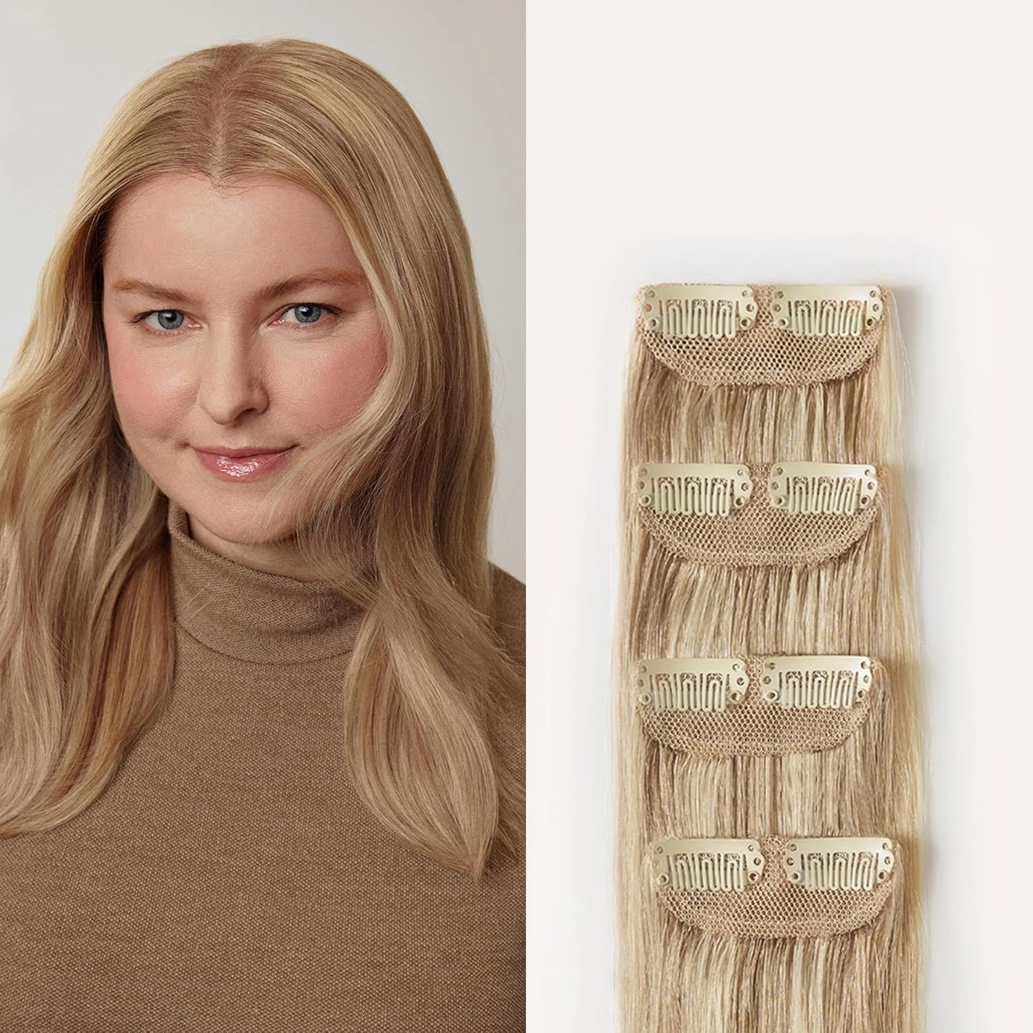 Luxy 100% Remy Human Hair – Scalp Hair Fill-Ins - Clip-Ins for Scalp & Part Line Coverage - Natural Coverage for Thinning Areas, Lightweight Mesh Bands 30 grams 12" Dimensional Beige Blonde