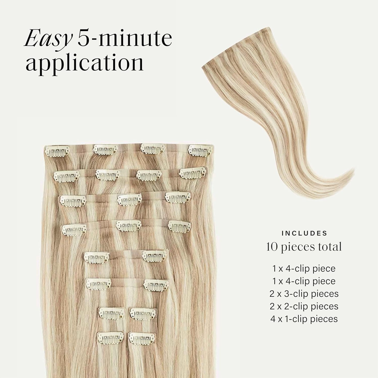 Luxy 100% Remy Human Hair - Seamless Clip-In Hair Extensions - Multi-Dimensional Color for Natural Blending, Adds Volume & Length 240 grams 24" Beige Blonde Balayage