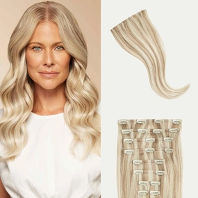 Luxy 100% Remy Human Hair - Seamless Clip-In Hair Extensions - Multi-Dimensional Color for Natural Blending, Adds Volume & Length 240 grams 24" Beige Blonde Balayage