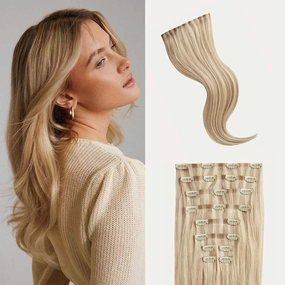 Luxy 100% Remy Human Hair - Seamless Clip-In Hair Extensions - Multi-Dimensional Color for Natural Blending, Adds Volume & Length 240 grams 24" Dimensional Beige Blonde