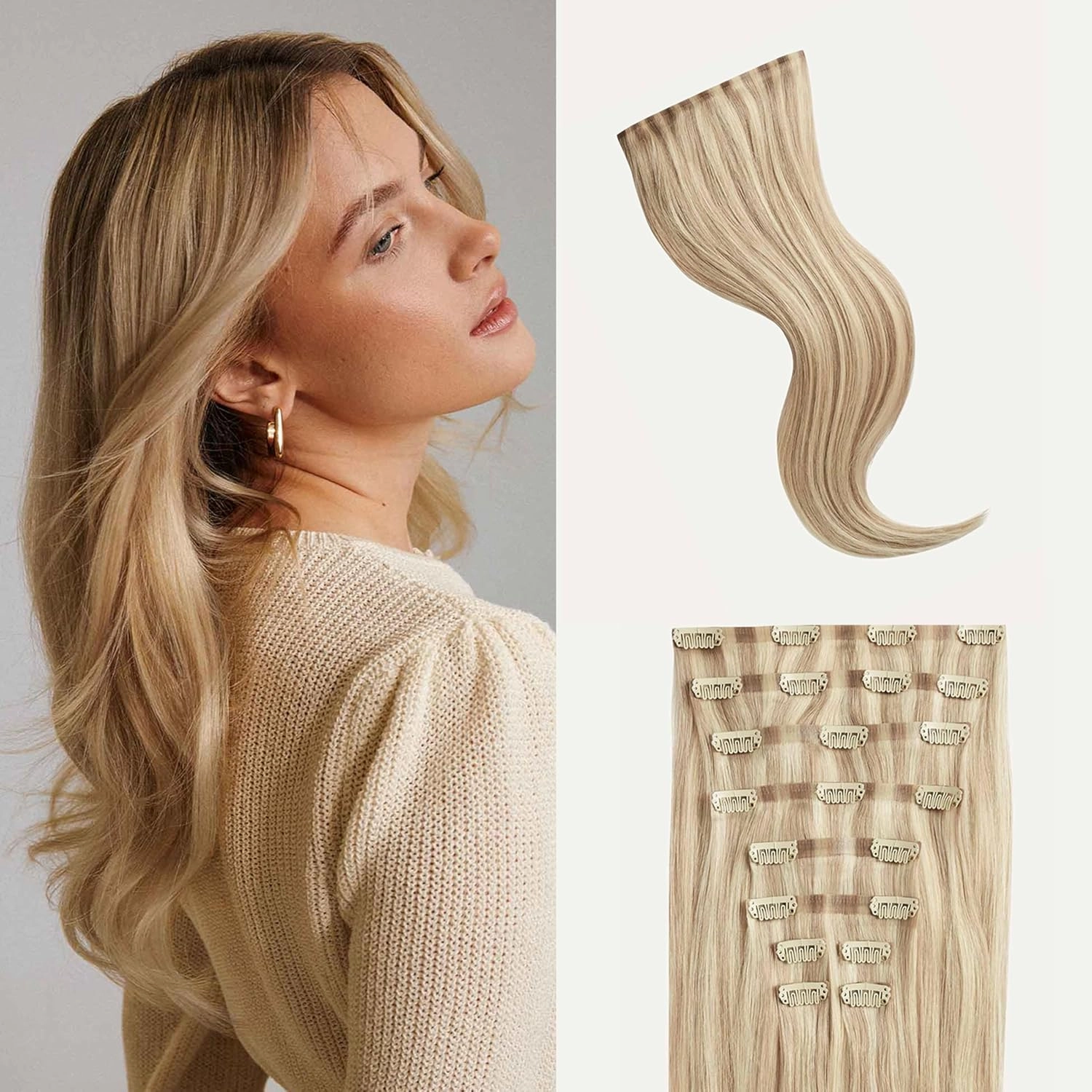 Luxy 100% Remy Human Hair - Seamless Clip-In Hair Extensions - Multi-Dimensional Color for Natural Blending, Adds Volume & Length 240 grams 24" Dimensional Beige Blonde