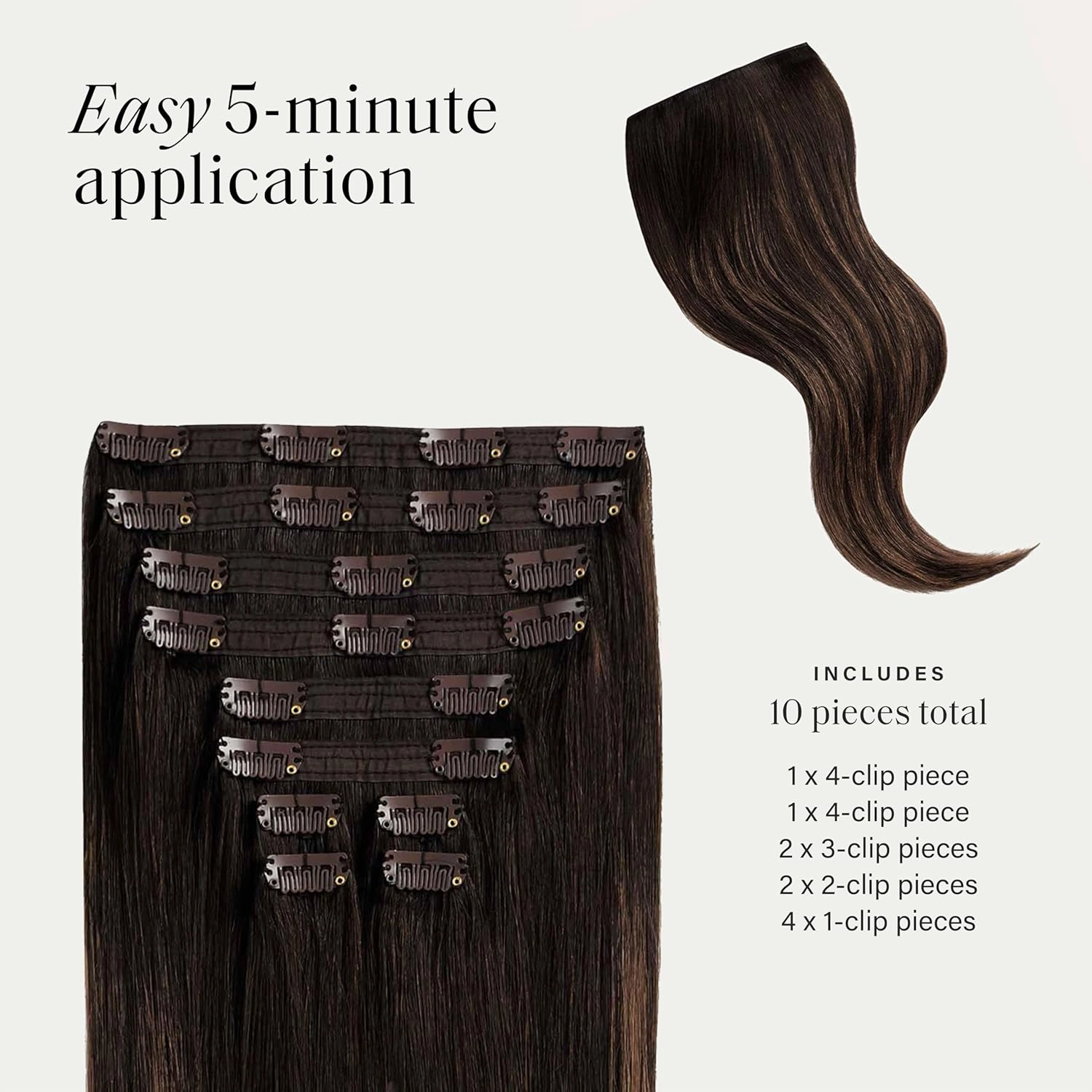 Luxy 100% Remy Human Hair, Classic 160g Clip-In Hair Extensions - 10 Wefts Multi-Dimensional Color for Natural Blending, Adds Volume & Length, Easy Apply & Remove 16"Mocha Brown Balayage Classic