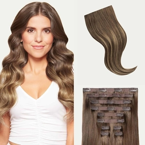 Luxy Hair 20" Ash Brown Balayage Classic Clip-In Hair Extensions (220 grams) 100% Remy Human Hair, Thick, Natural,Volume, 10-Piece Set, Blends Easily
