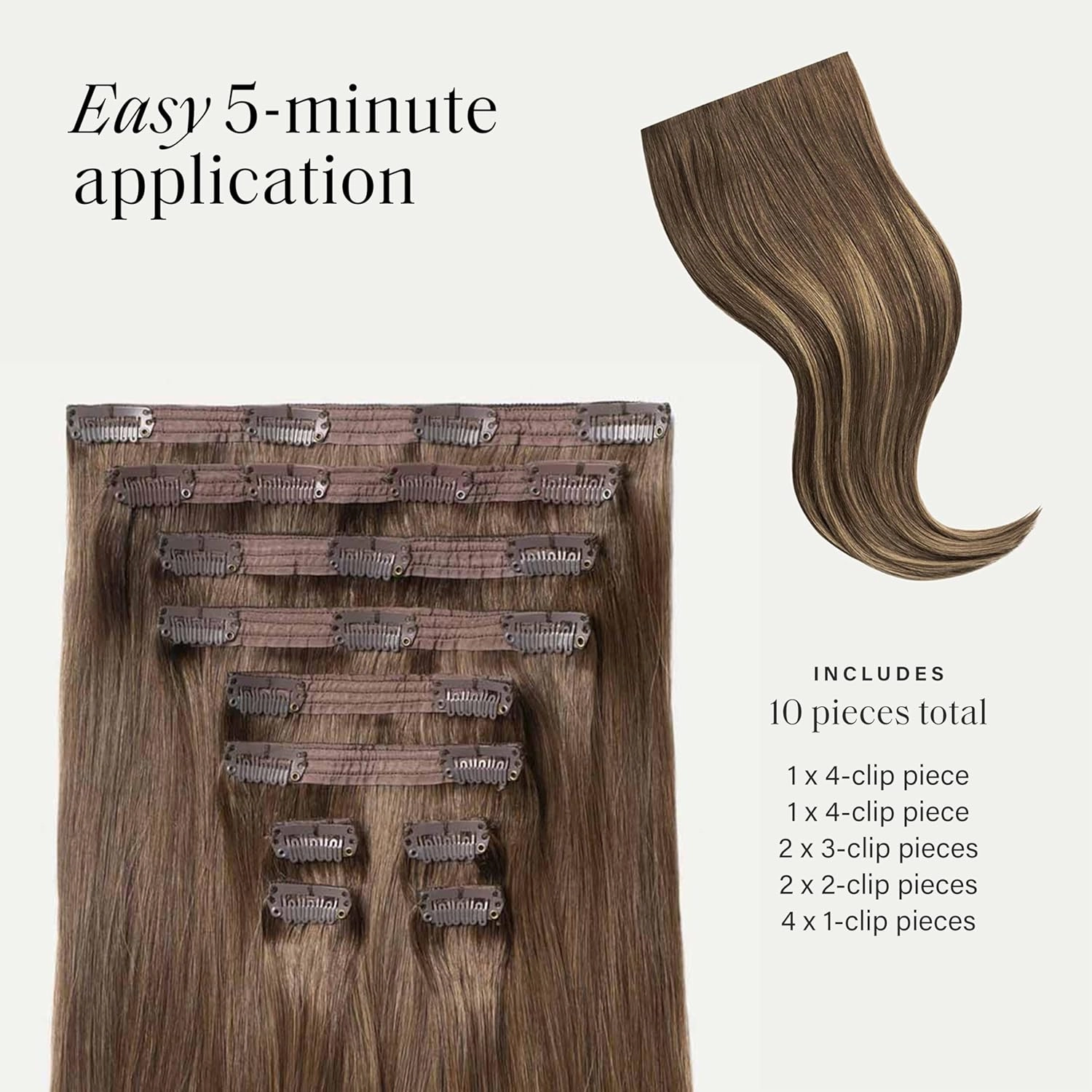 Luxy Hair 20" Ash Brown Balayage Classic Clip-In Hair Extensions (220 grams) 100% Remy Human Hair, Thick, Natural,Volume, 10-Piece Set, Blends Easily