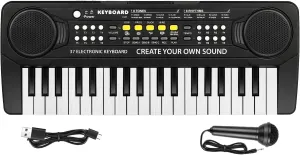 M SANMERSEN Kids Piano Keyboard - 37 Keys Toy Piano for Kids  3 Year Old Beginners, Portable Electronic Piano with Microphone Educational Musical Toy for 3 4 5 6 Year Old Boys Girls Gifts