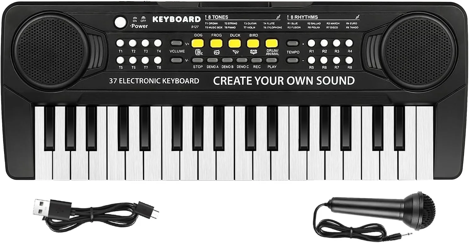 M SANMERSEN Kids Piano Keyboard - 37 Keys Toy Piano for Kids  3 Year Old Beginners, Portable Electronic Piano with Microphone Educational Musical Toy for 3 4 5 6 Year Old Boys Girls Gifts