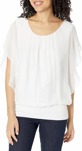 M Made in Italy Women's Flare Short Sleeve Scoop Neckline Top