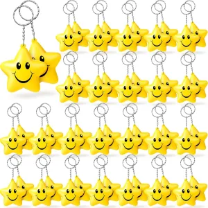 Macarrie 48 Pcs Star Stress Ball Party Favor Keychains Bulk, Smile Face Mini Star Stress Ball Party Favors Gifts for Boys Girls Adults School Carnival Student Rewards