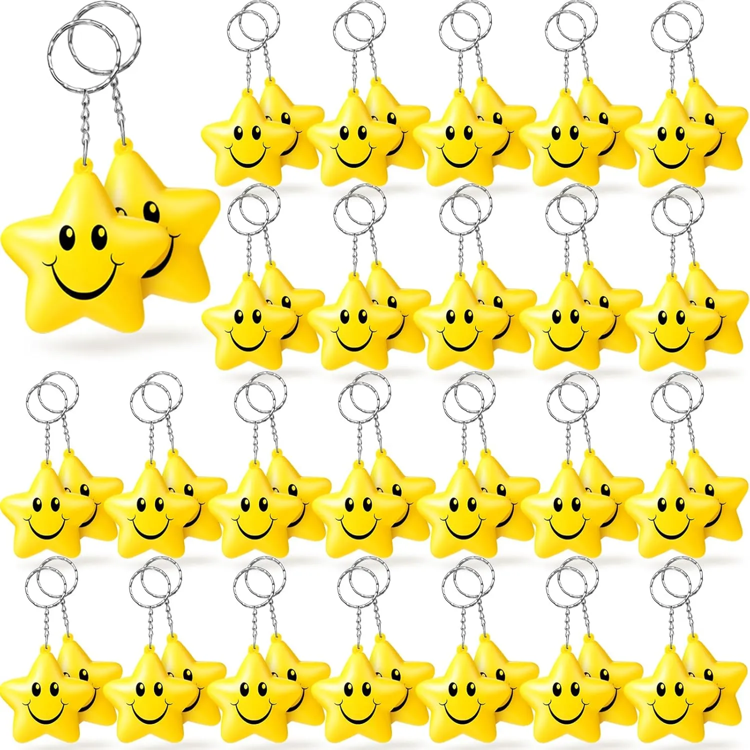 Macarrie 48 Pcs Star Stress Ball Party Favor Keychains Bulk, Smile Face Mini Star Stress Ball Party Favors Gifts for Boys Girls Adults School Carnival Student Rewards