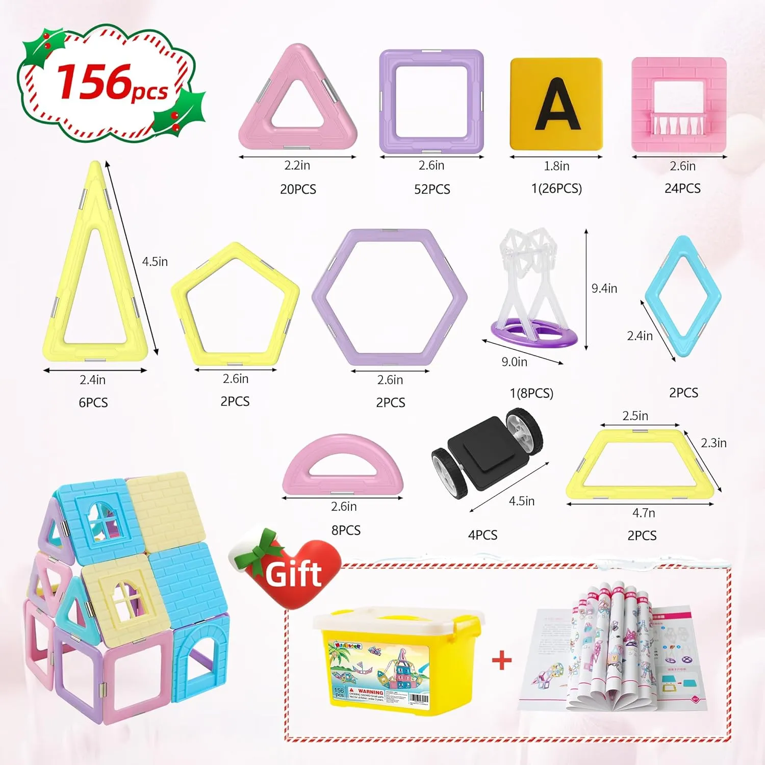 MAGBLOCK Magnetic Tiles with 2 Cars-156Pcs Magnet Toys Set for 3  Year Old Boys Girls Toddlers, Idea for Girls Magnetic Blocks Building STEM Creativity Educational Toys for Kids