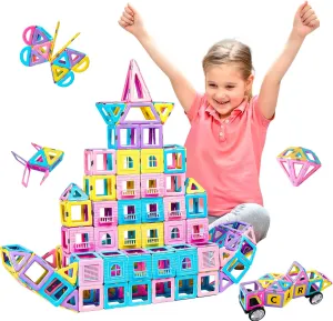 MAGBLOCK Magnetic Tiles with 2 Cars-156Pcs Magnet Toys Set for 3  Year Old Boys Girls Toddlers, Idea for Girls Magnetic Blocks Building STEM Creativity Educational Toys for Kids
