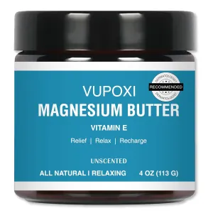Magnesium Cream for Sleep, Muscle Soreness & Cramps Relief with Jojoba Oil, Vitamin E, Shea Butter - Topical Magnesium Lotion for Calm & Relaxation - (4 fl, Unscented)