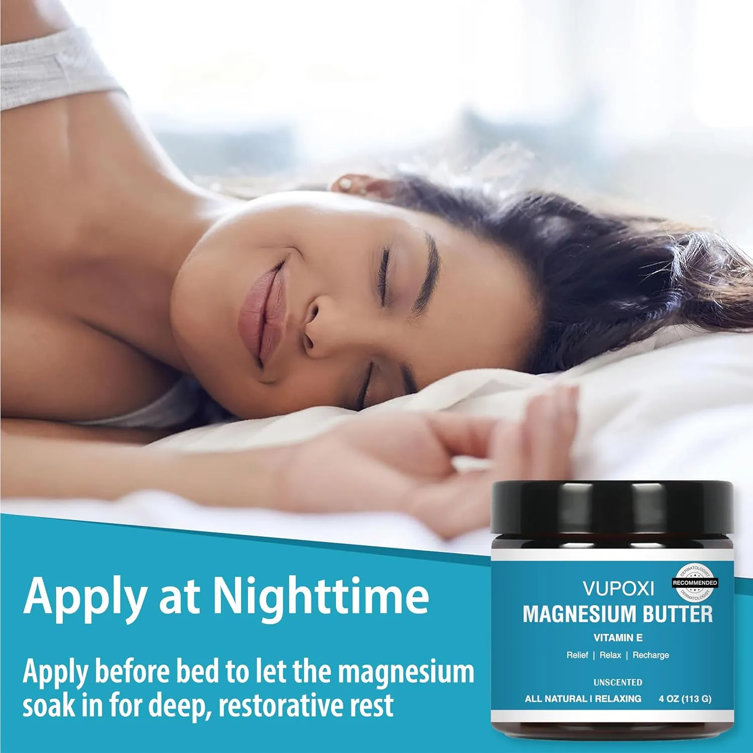 Magnesium Cream for Sleep, Muscle Soreness & Cramps Relief with Jojoba Oil, Vitamin E, Shea Butter - Topical Magnesium Lotion for Calm & Relaxation - (4 fl, Unscented)