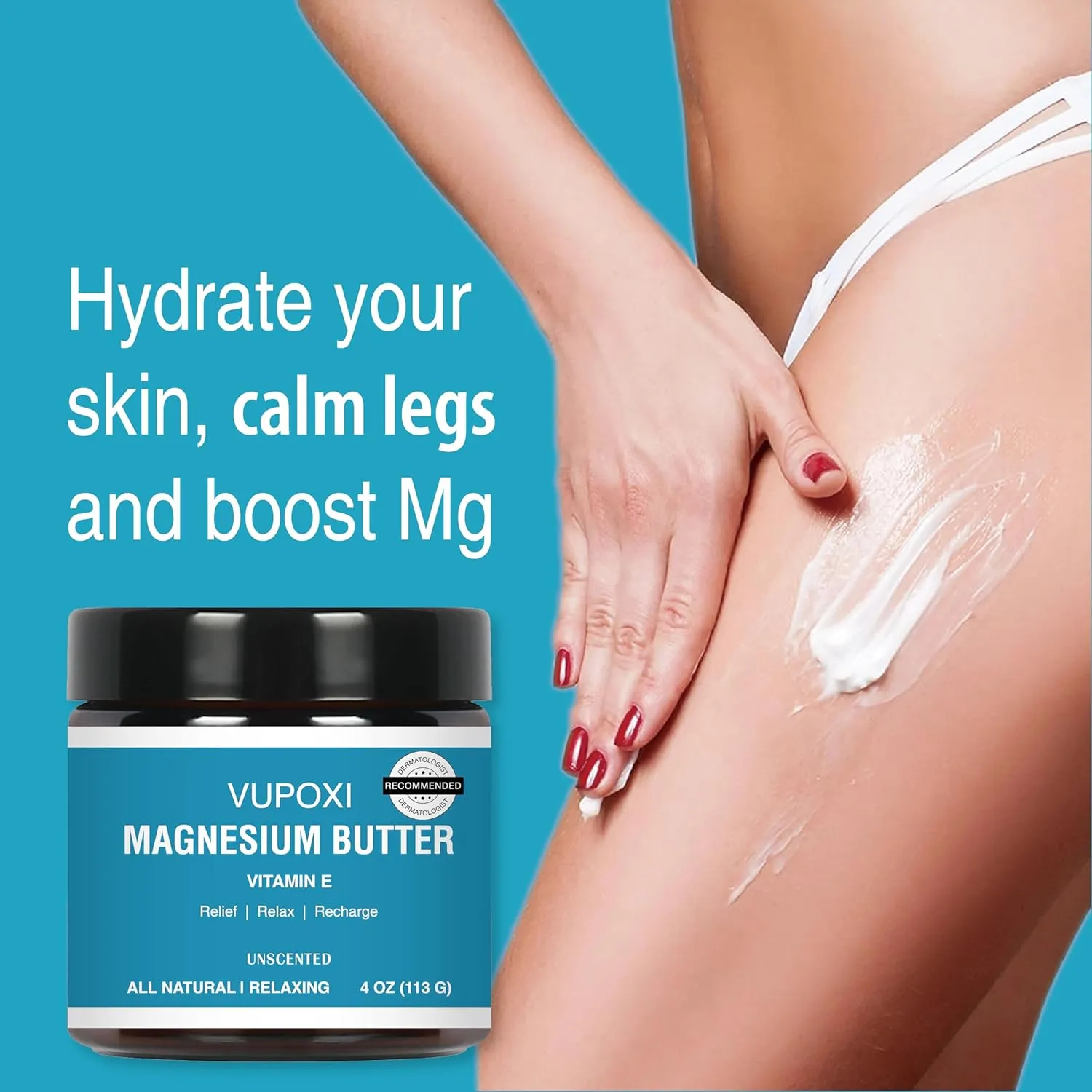 Magnesium Cream for Sleep, Muscle Soreness & Cramps Relief with Jojoba Oil, Vitamin E, Shea Butter - Topical Magnesium Lotion for Calm & Relaxation - (4 fl, Unscented)