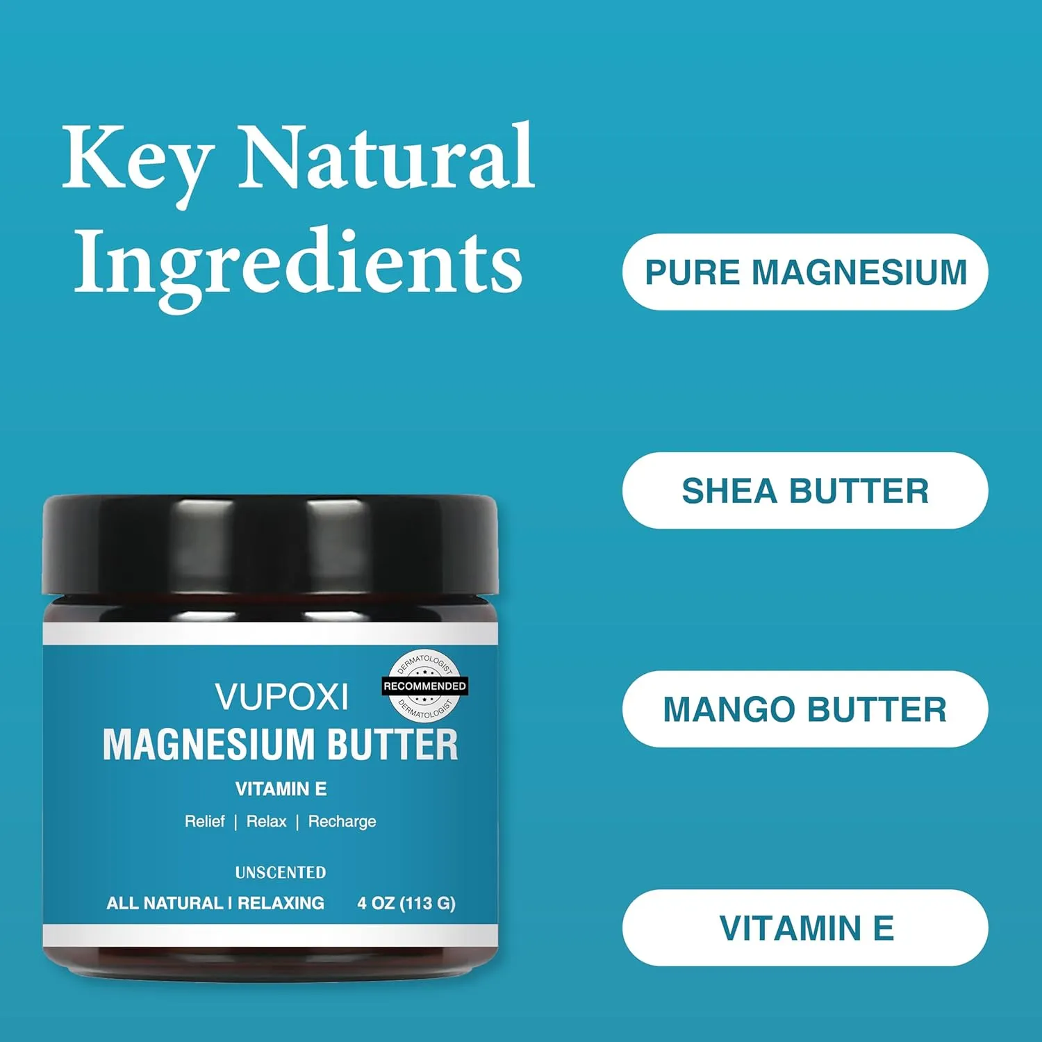 Magnesium Cream for Sleep, Muscle Soreness & Cramps Relief with Jojoba Oil, Vitamin E, Shea Butter - Topical Magnesium Lotion for Calm & Relaxation - (4 fl, Unscented)