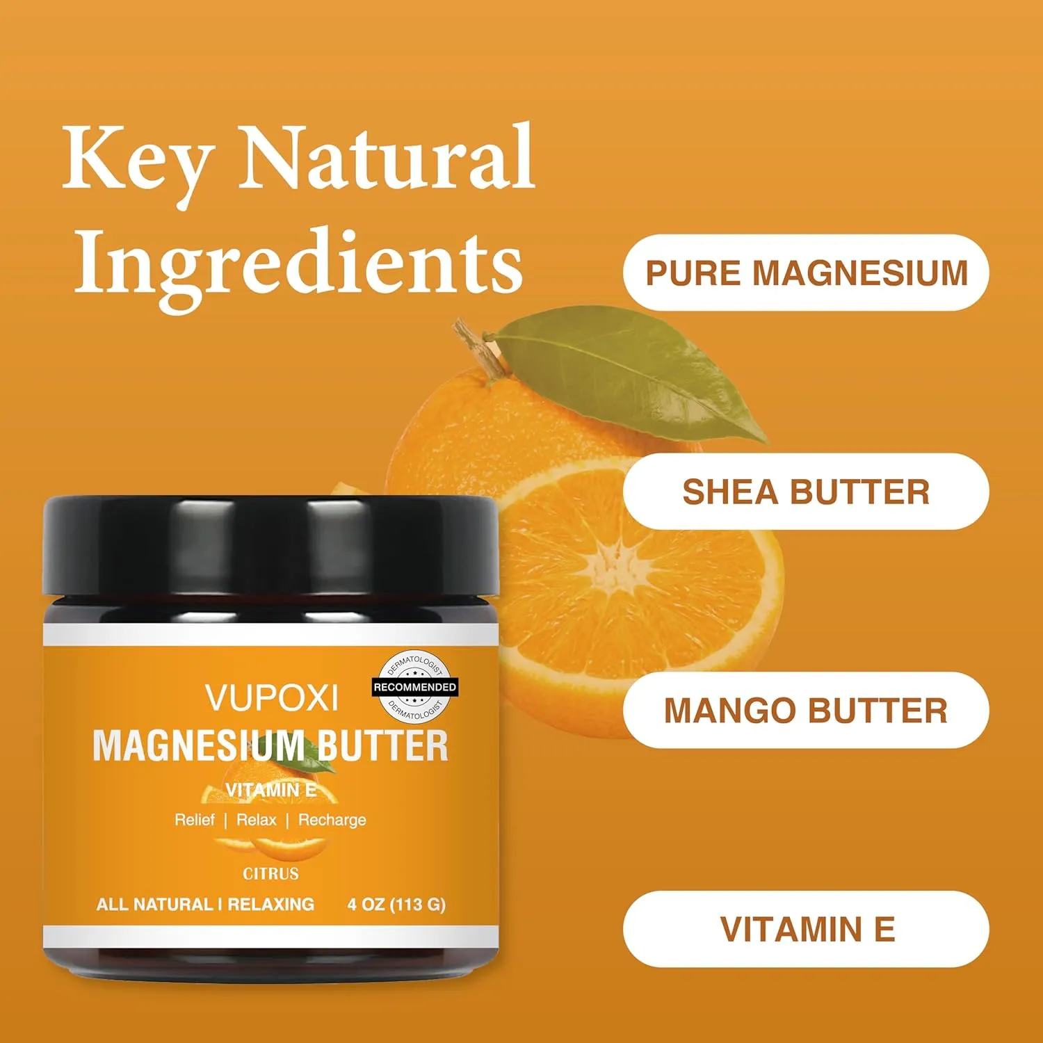 Magnesium Cream for Sleep, Muscle Soreness & Cramps Relief with Vitamin E, Shea Butter - Topical Magnesium Lotion for Calm & Relaxation - (4 fl, Citrus)