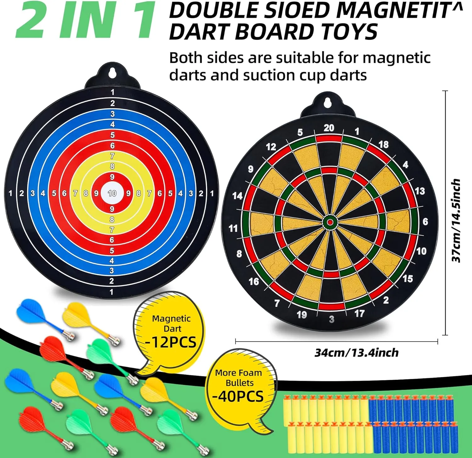 Magnetic Dart Board - 12Magnetic Darts 12Sticky Balls Or 2 Toy Gun 40 Foam Dart,Fun for Family Game and Party with Friends, Christmas Birthday Gifts Toys for 3-12 Year Old Boys