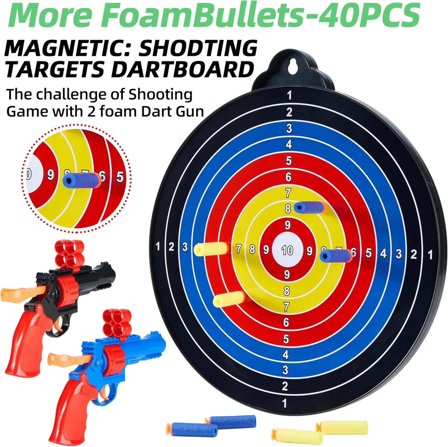 Magnetic Dart Board - 12Magnetic Darts 12Sticky Balls Or 2 Toy Gun 40 Foam Dart,Fun for Family Game and Party with Friends, Christmas Birthday Gifts Toys for 3-12 Year Old Boys