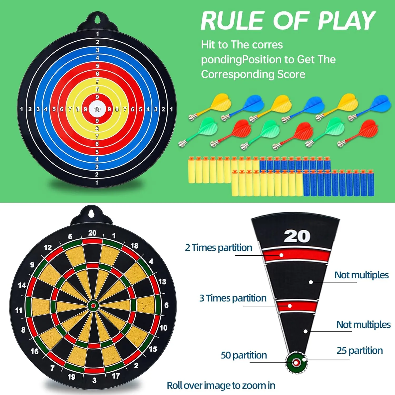 Magnetic Dart Board - 12Magnetic Darts 12Sticky Balls Or 2 Toy Gun 40 Foam Dart,Fun for Family Game and Party with Friends, Christmas Birthday Gifts Toys for 3-12 Year Old Boys