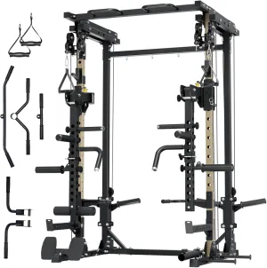 Major Fitness Drone3 Power Cage, with Lever Arms, Multi-Function Power Rack for Home Gym, Squat Rack with Pull-up Bar, Cable Crossover System,J-Hooks,Heavy-Duty Steel Construction