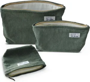 Makeup Bag Set 3 Cosmetic Toiletry Travel Pouch Organizer for Purse Tote, Women Girls Gift, Large Medium Small, Soft Corduroy, Solid Sage Green