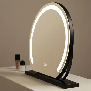 Makeup Mirror with Lights, Round Makeup Mirror,Large Lighted Vanity Mirror, Light Up Mirror with Smart Touch 3 Colors Dimmable, Tabletop Mirror, 360° Rotation Vanity Mirror, Black(50cm)