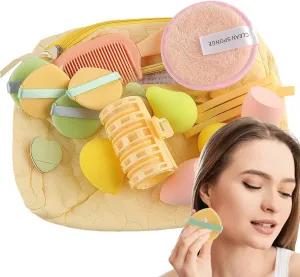 Makeup Tool Set - Foundation Blender Make up Bag,Beginner-Friendly Cosmetic Accessories Set Travel Case Organizer for Daughter Mom Wife