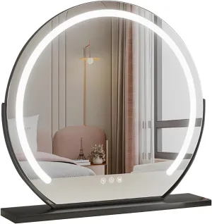 Makeup Vanity Mirror with Led Lights Round Tabletop Desktop Smart Touch Control Lighted Up Mirror for Girl，360°Rotating Cosmetic Mirror，Illuminated Tabletop Vanity Mirror(Black,30cm)
