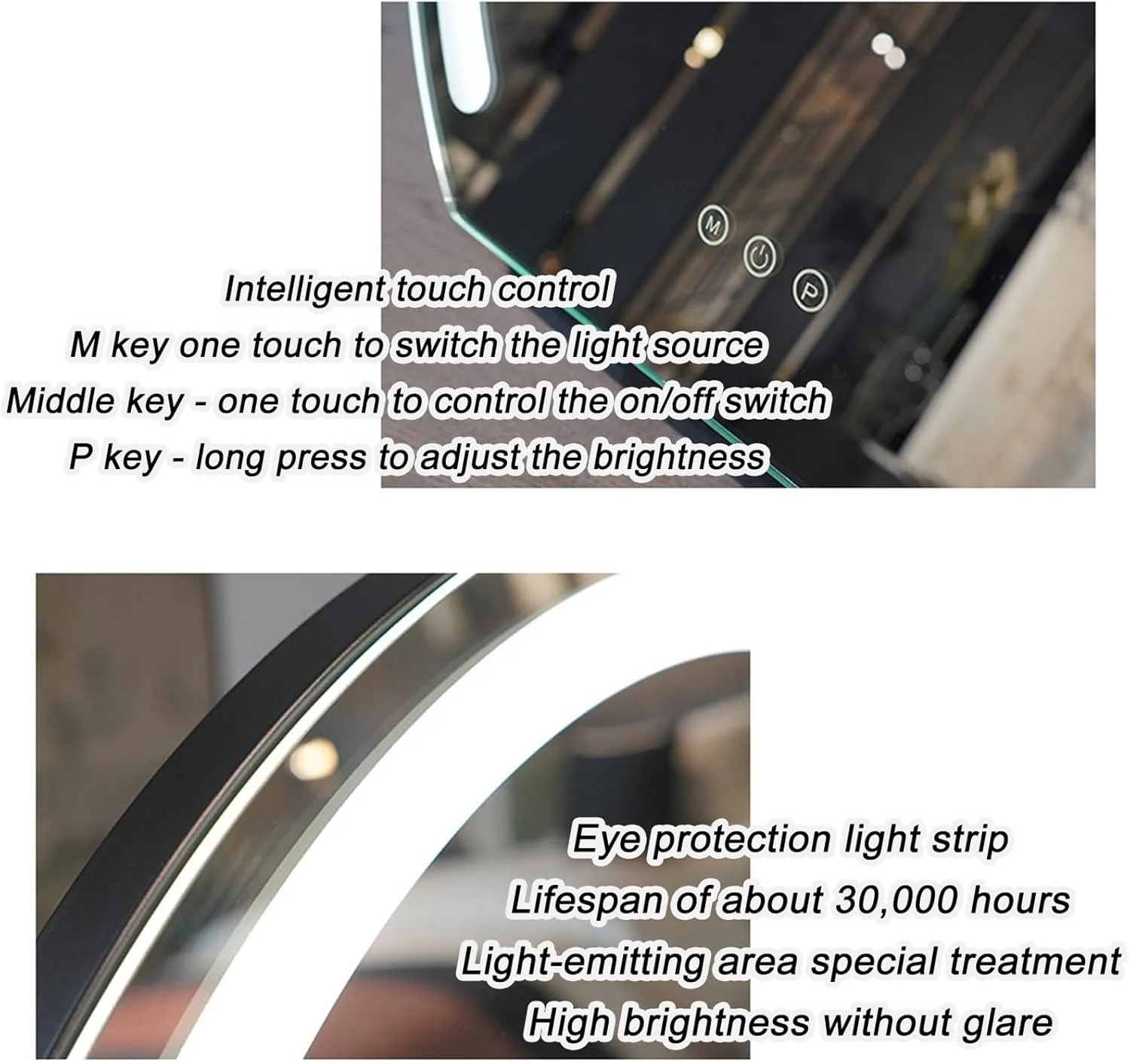 Makeup Vanity Mirror with Led Lights Round Tabletop Desktop Smart Touch Control Lighted Up Mirror for Girl，360°Rotating Cosmetic Mirror，Illuminated Tabletop Vanity Mirror(Black,30cm)