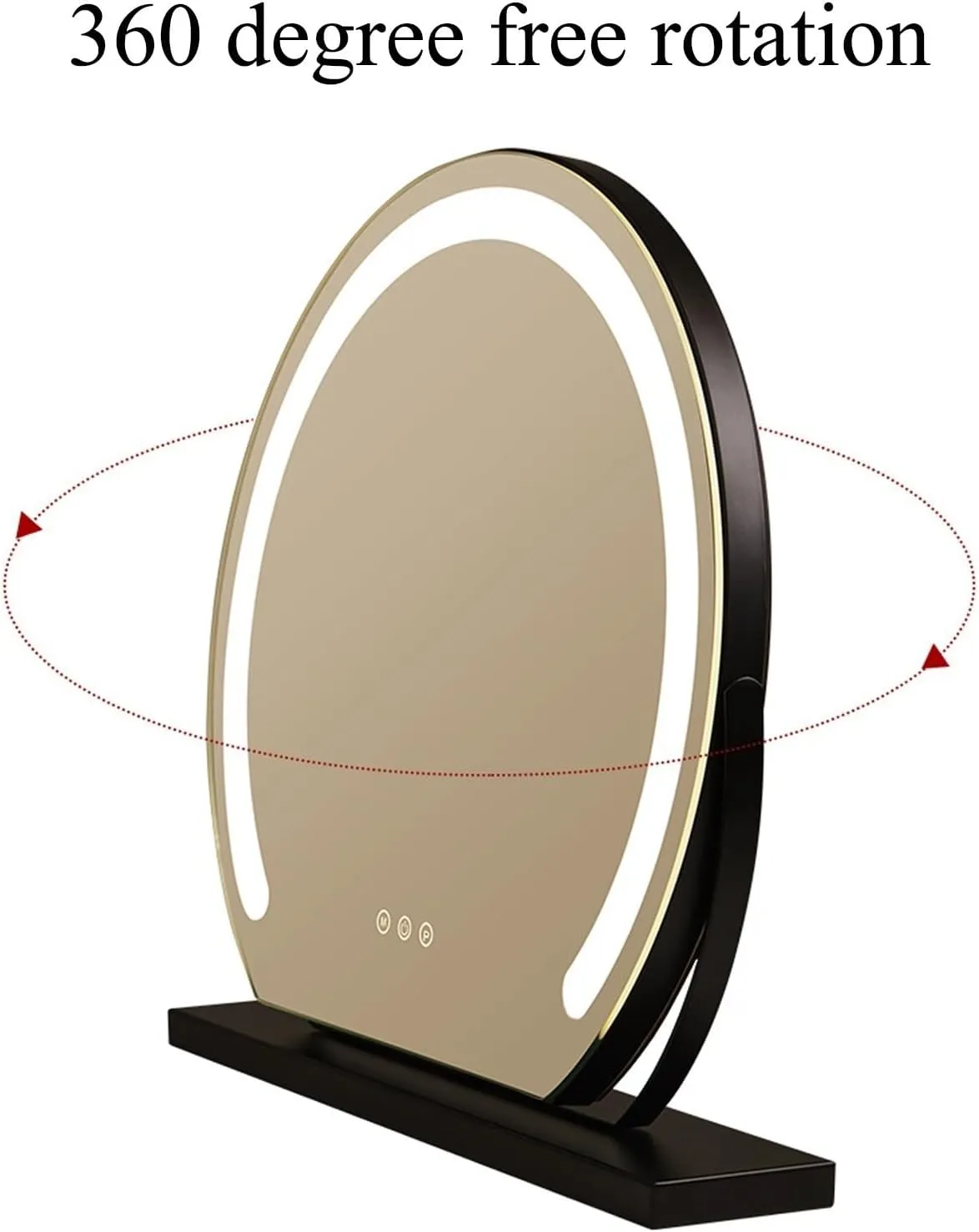 Makeup Vanity Mirror with Led Lights Round Tabletop Desktop Smart Touch Control Lighted Up Mirror for Girl，360°Rotating Cosmetic Mirror，Illuminated Tabletop Vanity Mirror(Black,30cm)