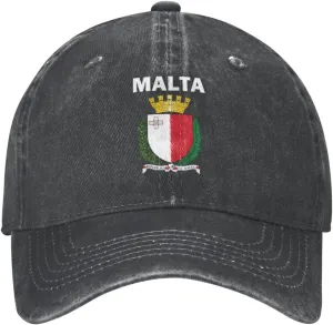 Malta Coat of Arms Flag Distressed Denim Ball Cap Retro Cool for Every Occasion