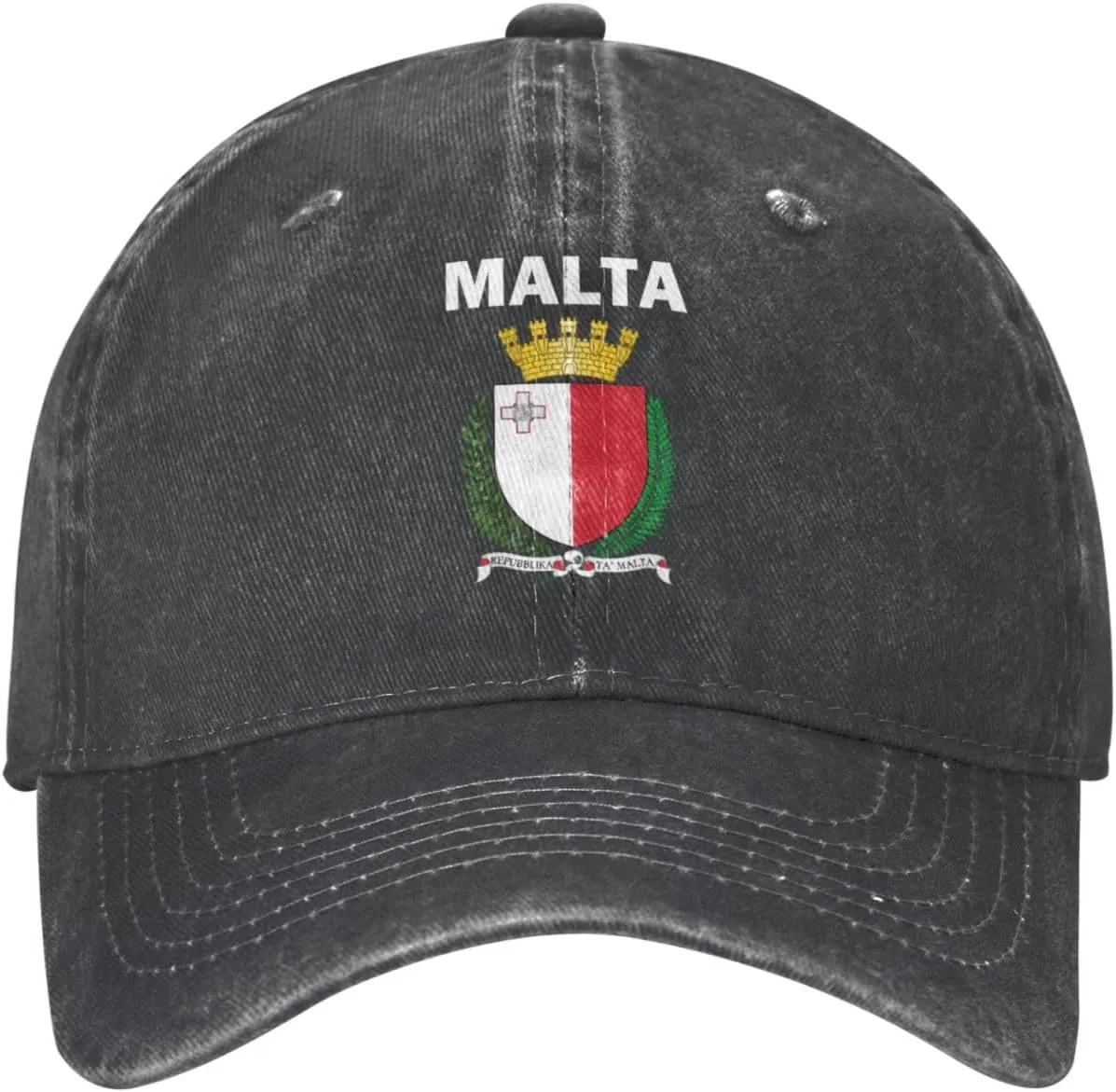Malta Coat of Arms Flag Distressed Denim Ball Cap Retro Cool for Every Occasion