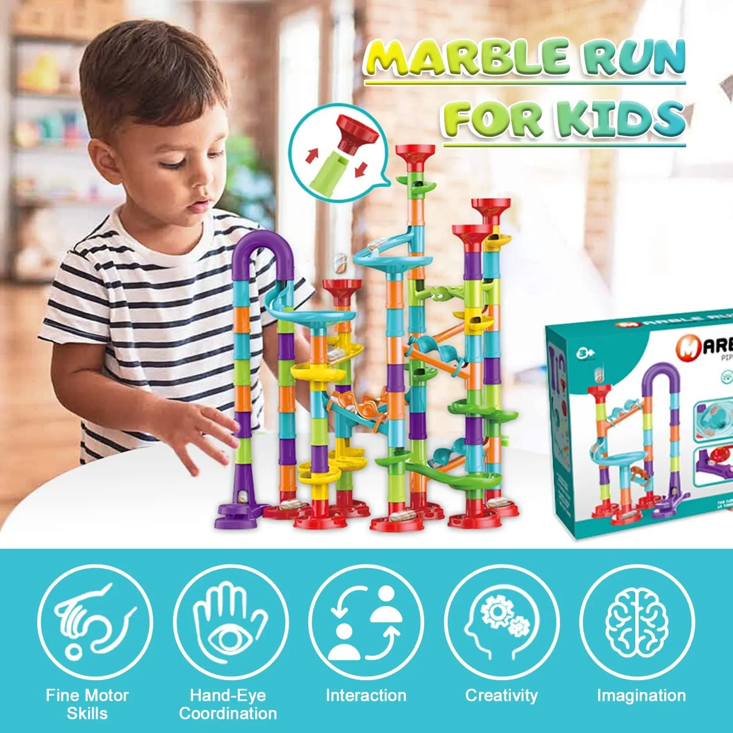 Marble Run for Kids Ages 4-8 - Maze Game DIY Educational Playset Birthday Gift for Ages 3 ,Track Pipe Building Blocks Glass Marbles for Kids Birth Day Preschool, Toys for 3 Year Old Boys Christmas