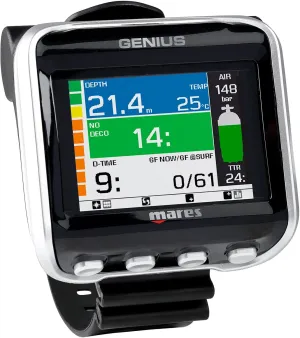 Mares Genius Scuba Dive Computer | Ergonomic Wrist-Mounted Underwater Diving Accessory with Multiple Modes | Perfect for Recreational & Technical Diving